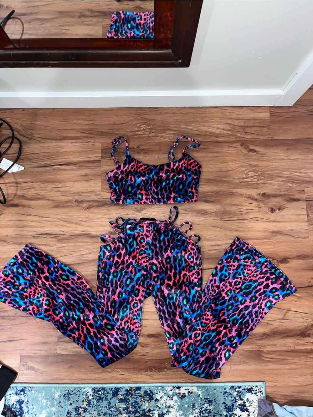 Multicolor Leopard Print Bandeau Top & Flared Pants Set